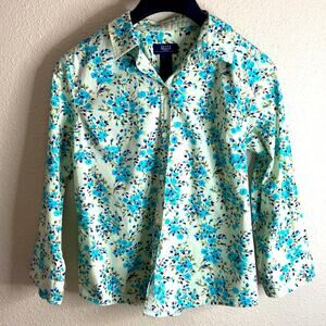 Crazy Horse a Liz Claiborne Co. Women Floral Print 3/4 Sleeves Polo Shirt Size M